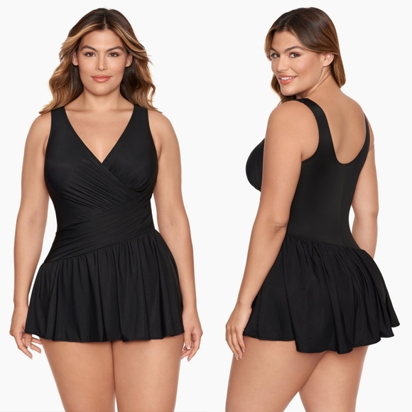 Miraclesuit Plus Size Aurora Swimsuit Dress in Black - Picture 1 of 9